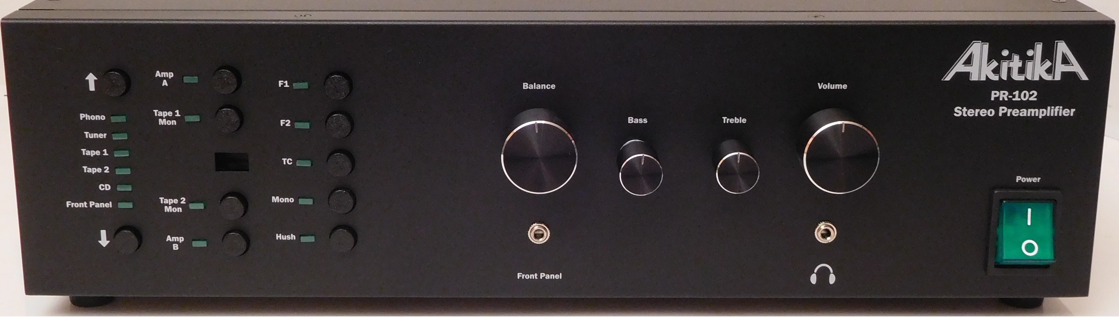 PR-102 Stereo Preamplifier, 2021 version, black, front view