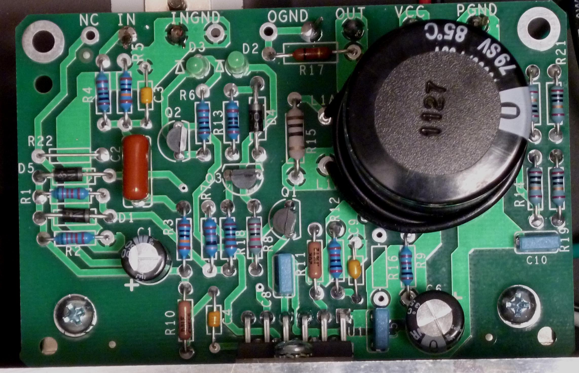 amp pcb assembled closeup